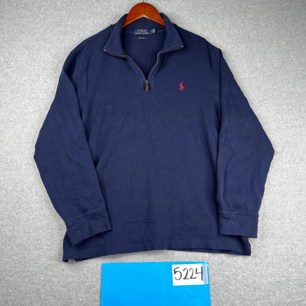 Polo Ralph Lauren Estate Rib Sweater 1/4 Zip Large Navy Red Pong Long Sleeve